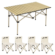 野徒者露营装备全套户外桌椅折叠桌椅套装便携式蛋卷桌野餐烧烤露营桌椅 五件套【一桌四椅】米色 便携桌椅套装