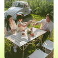 野徒者露营桌椅全套户外桌椅折叠椅野餐一桌四椅户外露营装备野炊蛋卷桌 95cm5件套【米色长桌+4把椅子】 新款升级