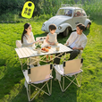 野徒者露营桌椅全套户外桌椅折叠椅野餐一桌四椅户外露营装备野炊蛋卷桌 95cm5件套【米色长桌+4把椅子】 新款升级