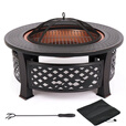 宝禾木炭碳烤炉家用火盆圆形围炉煮茶室内烧烤炭火桌炉烧烤炉架烤肉炉 标配＋盖板＋不锈钢密网