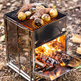 古慕妮户外不锈钢烧烤炉折叠焚火台BBQ柴火炉野营取暖炉木炭烤肉 中号-方形一体式柴火炉
