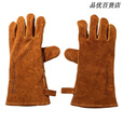挪客阻燃隔热牛皮耐高温防火防烫护手电焊户外露营野炊防护手套 棕色M 无规格