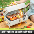 北山狼  双面煎烤两用圆形户外烧烤炉家用庭院碳烤炉露营烧烤架 二代抽屉式·白色-H2：【烤网*2+烤盘】