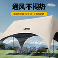 JEEP黑胶天幕户外遮阳防雨加强防晒沙滩津布露营凉棚雨棚懒人六角天幕 【精致露营版】黑胶一桌+卡其克米特椅*4