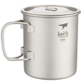 铠斯（KEITH）折叠水杯便携户外杯子钛水杯 可烧水野营钛杯单层杯茶杯野餐郊游 折叠柄 350ML（钛盖）