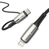 倍思 苹果快充数据线PD20W/18W 带夜灯金属编织加长线适用iphone12/11Pro/XsMax/XR/8手机充电器线2.28米黑