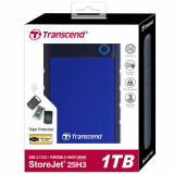 创见（Transcend）高速移动硬盘 USB3.1 Gen1 内置悬吊系统 三层抗震 360°保护 StoreJet 25H3系列 蓝色 1TB