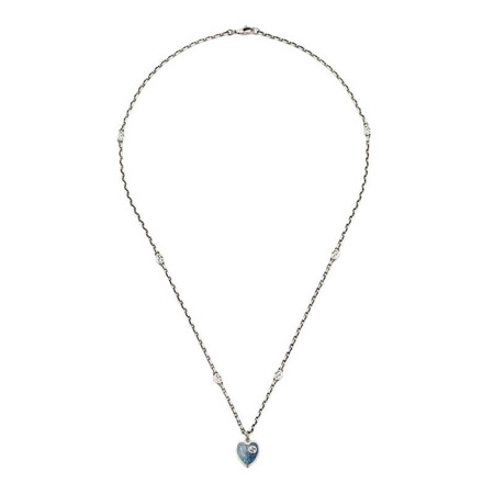 gucci古驰女士互扣双g珐琅心形项链645545 j89b4 8490蓝色预售