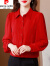 皮尔卡丹（pierre cardin）真丝长袖衬衫女春秋季新款小个子时尚洋气小衫高端桑蚕丝上衣显瘦 红色 2XL (115-125斤)