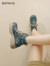达芙妮（DAPHNE）马丁靴女2024春秋季新款时尚做旧布面短靴子ins潮单靴粗跟女鞋 深蓝色 跟高5.0cm 36