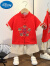 迪士尼（Disney）汉服儿童套装夏季童装男童春秋套装新款古风周岁礼服宝宝棉麻衣服 五福套装红色 90