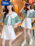 迪士尼女童夏季两件套洋气甜美女孩短袖条纹时髦裤裙网红韩版儿童套装潮 绿色 150