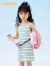 巴拉巴拉女童连衣裙小童宝宝条纹吊带裙儿童裙子2024夏装新款童装 白绿色调00414 90cm