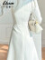 艾格新款连衣裙子女2023春装高端气质法式小众设计感收腰长袖白色女装 白色 2XL建议123-133斤