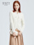 菲妮迪羊毛衫季时尚气质小香风简约显瘦针织开衫外套女 米白色 L