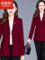 阿逊特（AspecialXun）2023新款中年母亲装春秋季薄款外套40-50中年女洋气小西装外套 酒红色 XL 建议90-105斤