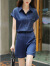 Avmko简约衬衫职业套装女2023新款夏季简约时尚通勤气质短袖短裤两件套 蓝色 L