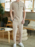 INCOFAN 男士休闲套装夏季新款短袖T恤男立领潮流搭配中国风两件套装 灰色925 XL