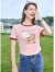 百图betu女装夏新款T恤圆领撞色鱼尾弧型摆短款短袖T恤女2307T76 粉红 L