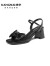 康奈（kangnai）女鞋夏季新款时尚蝴蝶结小香风舒适一字带粗跟凉鞋18234036 黑色 34