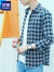 罗蒙（ROMON）格子衬衫男长袖新款港风秋季情侣学生青少年韩版宽松男士衬衣外套 1825棕色大格子 S