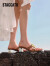 思加图【博主推荐】夏季新款鎏金鞋复古凉拖鞋粗跟拖鞋女凉鞋EJF01BT3 棕色 34