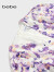 bebe春夏系列女士V领褶皱碎花印花短袖茶歇裙连衣裙250065 白紫 XS