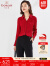 乔万尼商场同款2023女士衬衫新品压褶爽滑质感翻领气质显瘦 剪影波点红 S