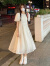 莉纱芙特2024年夏季新款韩版温柔风褶皱收腰中长款短袖初恋裙白月光连衣裙 白色 S （建议：85-96斤）