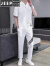 吉普（JEEP）中国风夏季冰丝休闲V领短袖t恤套装男宽松汉服凉感长裤两件套 3616白色 M