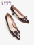 莱尔斯丹春夏新款商场同款法式精致高跟女单鞋宴会婚鞋4T70603 酒红色 BOP 36