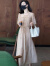 俞兆林短袖连衣裙2024年夏季新款灯笼袖减龄百搭中长款气质收腰显瘦裙子 奶茶色 M  建议95-105斤