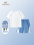 英氏儿童睡衣男童女童短袖短裤分体夏季薄款空调服2024新款家居服套装 蓝色 110cm