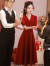 塞德勒（SAIDELE）敬酒服小个子新娘平时可穿日常回门订婚连衣裙红色礼服女夏季法式 酒红色 S (建议86-95斤)