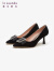 莱尔斯丹春夏新款商场同款法式精致高跟女单鞋宴会婚鞋4T70603 酒红色 BOP 36