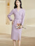 米思阳（missshine）2024春季新款气质优雅淡紫色西装裙收臀V领连衣裙0111 浅紫色  S