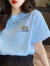 女士T恤100%纯棉短袖t恤女2022新款夏季学生韩版宽松半袖ins潮正肩上衣服 三只小猫（蓝色） M 96-110斤