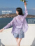 香影（xiangying）外搭衬衫女薄款夏季2024新款防晒衬衣莱赛尔天丝上衣 紫色背心N832155 S
