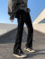 迪伽达黑色水洗做旧牛仔裤修身直筒vibe裤子美式高街排扣拉链微喇长裤 WKXS-K918黑色 M
