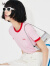 MO&Co.撞色边圆领字母组合刺绣短袖微修身棉质T恤 淡粉色 M/165