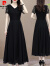 皮尔卡丹黑色蕾丝雪纺连衣裙女夏季2024新款奢华高端中年母亲气质洋气长款 7872黑色 M(96-106斤)