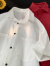 QGF冰丝短袖衬衫女夏季新款高级感美式复古纯色衬衣潮流宽松薄款外套 白色 5XL