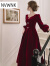 NVWNK晚礼服女2022新款高端气质显瘦小香风轻奢小众黑色宴会主持人 红色(丝绒裙) M码(95-105斤)