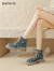 达芙妮（DAPHNE）马丁靴女2024春秋季新款时尚做旧布面短靴子ins潮单靴粗跟女鞋 深蓝色 跟高5.0cm 36