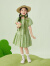 茵曼童装女童格子连衣裙2024夏新款儿童中大童透气泡泡袖可爱长裙 浅绿色 130cm
