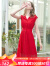 颜域女装蕾丝连衣裙秋季新款收腰无袖中长款V领白色气质仙女裙子 红色 S/36