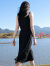 三彩大码女装2024春季新款黑色吊带裙扭结设计感内搭连衣裙胖MM 黑色 160/88B/M