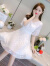 皮尔卡丹法式白色雪纺连衣裙2024年夏新款小清新小众设计感气质小个子裙子 米白色 S 8095斤