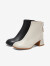 百思图冬商场新款白色法式时装靴瘦瘦皮靴粗跟女短靴TGU46DD3 米白 35