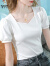 啄木鸟高端方领短袖白色T恤女2024夏装新款减龄气质女装修身露锁骨上衣 白色 S 80-95斤